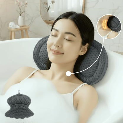 Bathtub Tray and Bath Pillows for Tub – Expandable Bamboo Bathtub Caddy with Phone & Wine Holder, Soft Bath Pillows for Tub & Head/Neck Support