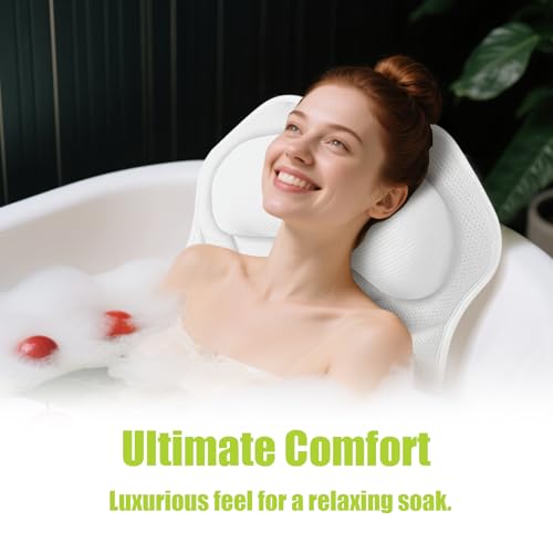 Full Body Bath Pillow for Tub - Extra Long & Thick Tub Pillow | Head, Back & Lumbar Support, 168 Non-Slip Suction Cups, Soft 5D Mesh Spa Cushion, Fits All Tubs-Gift for Soaking(White) - color: White