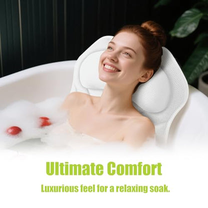 Full Body Bath Pillow for Tub - Extra Long & Thick Tub Pillow | Head, Back & Lumbar Support, 168 Non-Slip Suction Cups, Soft 5D Mesh Spa Cushion, Fits All Tubs-Gift for Soaking(White) - color: White