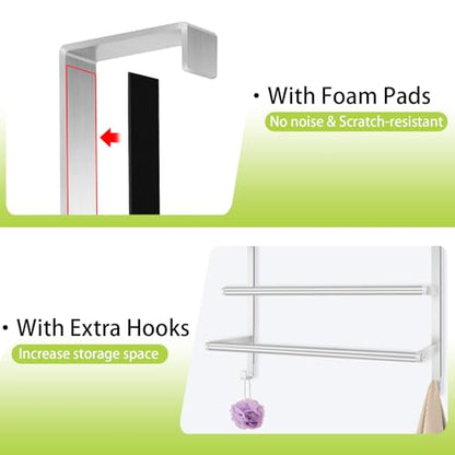 Over The Door Towel Rack, Over Door Towel Racks for Bathroom, Towel Rack with Hooks for Door Hanging, Towel Holder Over The Door Towel Bar 24Inch, Brushed Nickel - size: 24 Inch