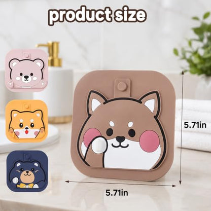 2Pack Square Shower Drain Hair Catcher for Bathtub and Shower | Khaki thick silicone, cartoon animal design, reusable hair stopper for floor drains, kitchen laundry room utility use - color: Khaki