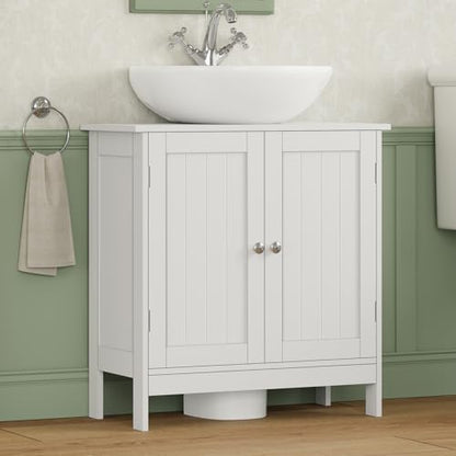 Iwell Pedestal Sink Storage Cabinet with 2 Doors and Shelf, Under Sink Cabinet, Bathroom Sink Cabinet with U-Shape, White - color: White