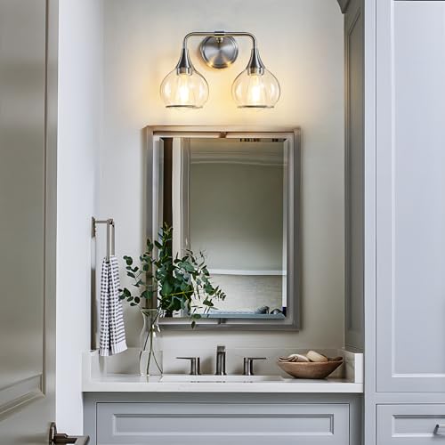 Brushed Nickel Bathroom Vanity Light 2 Lights Bathroom Light Fixtures Over Mirror with Clear Glass Shade 14 inch Wall Sconce Lighting Bath(Exclude E26 Bulb) - color: Brushed Nickel, size: 2 Light