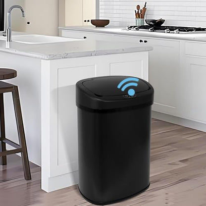 13 Gallon Stainless Steel Trash Can with Lid,Touch Free Automatic Kitchen Trash Can,Fingerprint-Resistant Soft Close Lid Garbage Can, 50L Large Capacity Garbage Can for Kitchen Home Office(Black) - color: Black