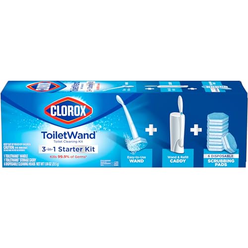 Clorox 03191CT Toilet Wand Disposable Toilet Cleaning Kit: Handle, Caddy & Refills, White (Case of 6) - size: 1 Count (Pack of 1)