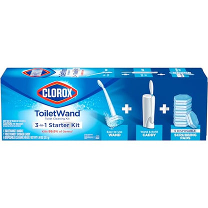 Clorox 03191CT Toilet Wand Disposable Toilet Cleaning Kit: Handle, Caddy & Refills, White (Case of 6) - size: 1 Count (Pack of 1)