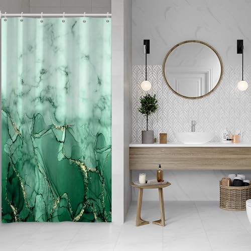 Green Marble Stall Waterproof Shower Curtain 36x72 inches | RV Small Shower Curtain Set for Bathroom, Abstract Modern, Machine Washable, Easy to Install with Hooks, Ombre White Green - color: Green, size: 36"W x 72"L (Pack of 1)