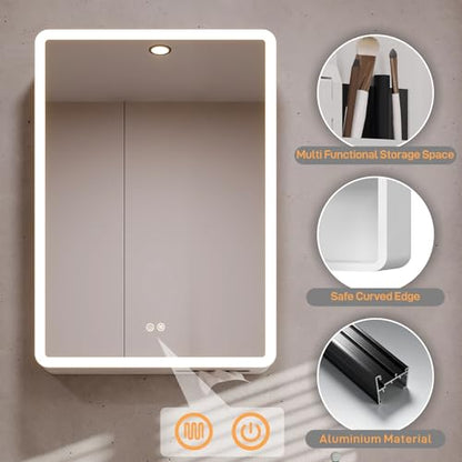 basenji 19"x27" Medicine Cabinet with Mirror, Anti-Fog, Aluminum Alloy Body | Tri- Color Dimmable Lights, Adjustable Shelves, Storage Behind Door, Tissue Holder
