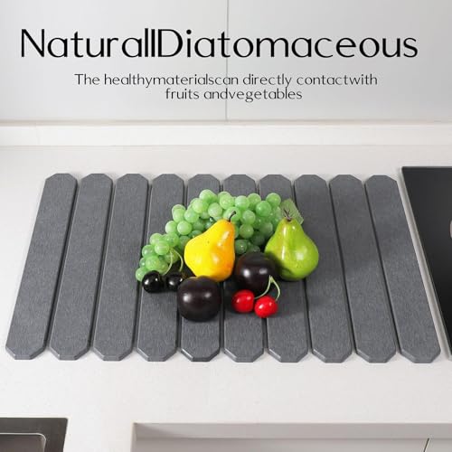 Stone Drying Mat Fast Dry Foldable Design Instant Absorption Aesthetic | Kitchen Sink Dish Drying Mats for Bathroom Home Sink Bath Shower Countertop Vanity Bathroom Home Bath Shower Countertop Van - color: Gray