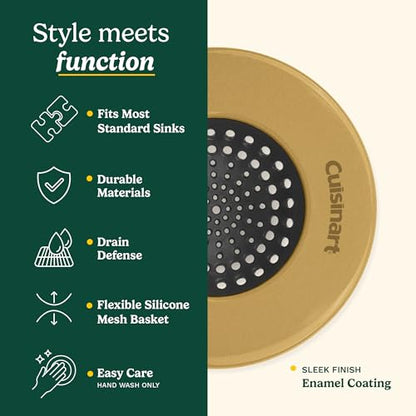 Cuisinart Stainless Steel Kitchen Sink Drain Strainer, 2-Pack, 4.35" | Fits standard 3.5in drains, silicone base and mesh, scratch-safe on steel or porcelain, enamel-coated to resist rust - color: Gold