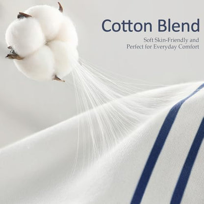 Navy Blue Coastal Ocean Cotton Striped Shower Curtain with Tassel 72W X 72L | Boho Farmhouse Shower Curtains for Bathroom with Soft Cotton Feel - color: Navy Blue, size: 72"W x 72"L