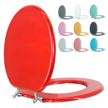 Round Toilet Seat Wood Toilet Seat Prevent Shifting with Zinc Alloy Hinges American Standard Size Toilet Seat Easy to Install also Easy to Clean (Round,Sparkling Christmas Red) - color: Christmas Red, size: Round