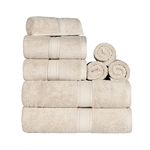 SUPERIOR Egyptian Cotton Ultra Plush & Absorbent, 8 Piece Set, Cream | Quick Dry, Soft Luxury Towel Set, Bath Essentials, Guest Bath, Spa, 2 Bath, 2 Hand, 4 Face Towels, Madeline Towels - color: Cream, size: 8-Piece Towel Set
