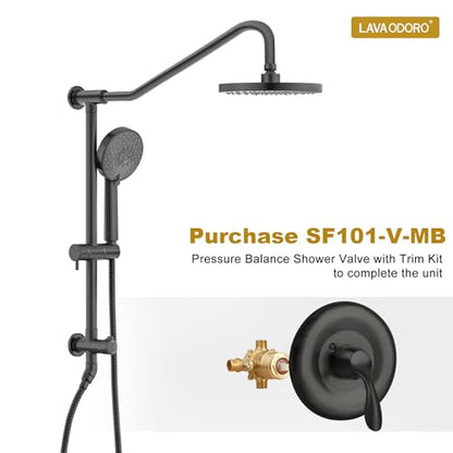 Lava Odoro 5-Function Retrofit Shower System with Rain Showerhead and Handheld Spray Matte Black, 8'' Rain Shower Faucet, 2.5 GPM, SF101-MB