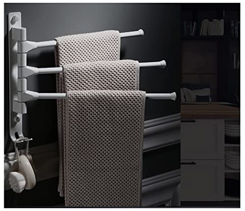 Swivel Towel Rack 180° Swivel Hand Towel Bar Bathroom Swing Hanger Towel Rack Holder Matte Finish,Wall Mounted,3/4/5-Arm Used in Kitchen,Bathroom,Toilet (Color : White-3Rod, Size : 34.5CM) - color: White-3rod