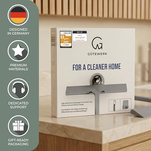 Silicone Shower Squeegee for Glass Doors & Mirrors with Stainless Steel Core, Streak-Free & No-Squeak Window Cleaning, 3-in-1 No-Drill Mount (Hook/Suction/Adhesive),Gray, 11 Inches | Streak-Free & No-Squeak Window Cleaning, Stainless Steel Core, Hook/Suct