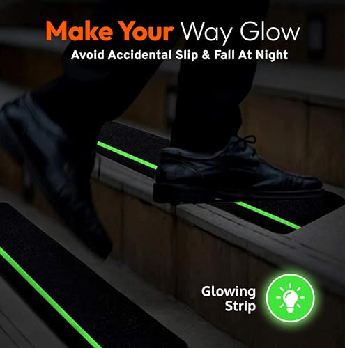 Outdoor Non-Slip Stair Treads With Glow Stripe, High-Traction Grip Tape | 5 Pack, 6 x 24 Inches, Outdoor Use, Grit Non-Skid Surface, Abrasive Adhesive, High-Friction Design, Weather Resistant - size: Glow in Dark, style: 5 Pack