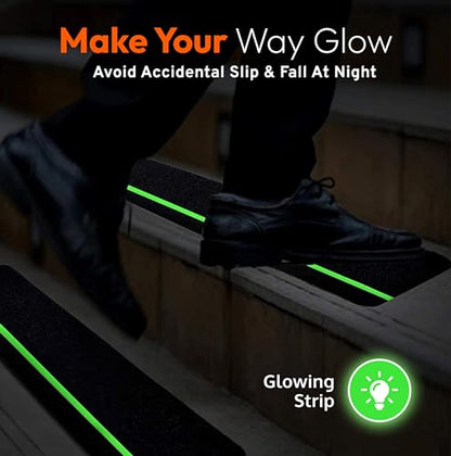 Outdoor Non-Slip Stair Treads With Glow Stripe, High-Traction Grip Tape | 5 Pack, 6 x 24 Inches, Outdoor Use, Grit Non-Skid Surface, Abrasive Adhesive, High-Friction Design, Weather Resistant - size: Glow in Dark, style: 5 Pack