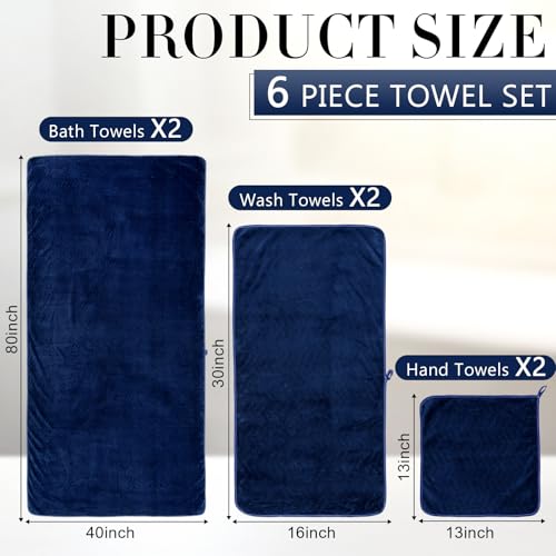 SmoothNovelty Set of 6 Extra Large Bath Towel 40 x 80 Inches Oversized Bath Sheet with 2 Shower Towels 2 Hand Towels 2 Washcloths for Adults Bathroom Spa Gym Quick Dry(Chevron Design,Navy Blue) - color: Navy Blue