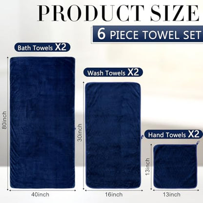 SmoothNovelty Set of 6 Extra Large Bath Towel 40 x 80 Inches Oversized Bath Sheet with 2 Shower Towels 2 Hand Towels 2 Washcloths for Adults Bathroom Spa Gym Quick Dry(Chevron Design,Navy Blue) - color: Navy Blue
