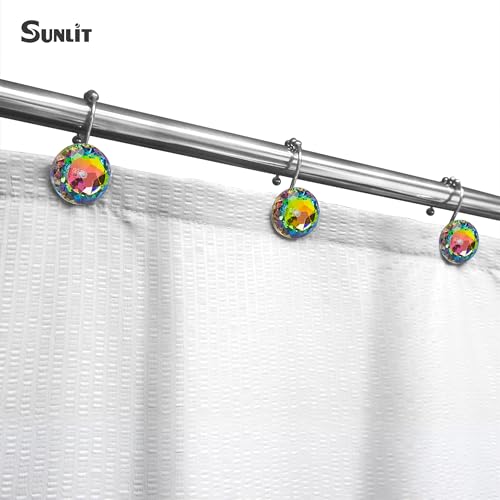 Sunlit Luxury Design Glitter Round Colorful Diamond Crystal Gem Bling with Glide Balls Shower Curtain Hooks, Rust Proof Metal Rhinestones Glam Shower Curtain Rings-12 Pack - color: Colorful