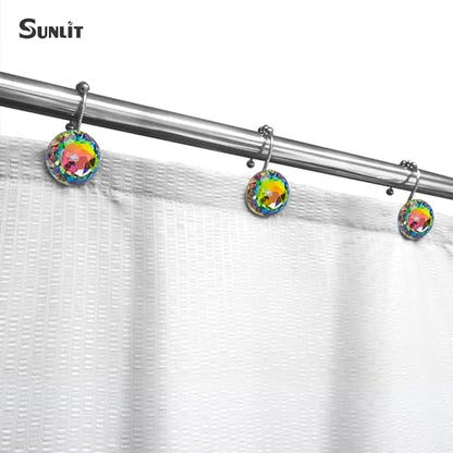 Sunlit Luxury Design Glitter Round Colorful Diamond Crystal Gem Bling with Glide Balls Shower Curtain Hooks, Rust Proof Metal Rhinestones Glam Shower Curtain Rings-12 Pack - color: Colorful