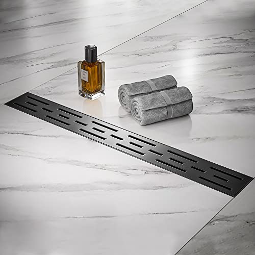 Linear Shower Drain, Matte Black Shower Drain 36 Inch with Removable Grate, SUS-304 Stainless Steel Rectangle Floor Drain with Leveling Feet and Hair Strainer, Bathroom Modern Drain SD-101 - color: Matte Black, size: 36 Inch