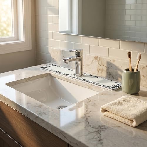 Faucet Mat for Kitchen Sink Splash Guard, Kitchen Sink Mat, Floral Stone Drying Mat for Kitchen Counter 23.6*3.9 inch Beige