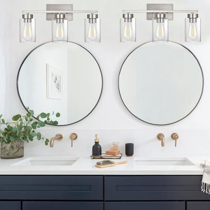 3-Light Bathroom Vanity Light, Modern Brushed Nickel Wall Lights with Clear Glass Shades, Bathroom Wall Sconce Lamp for Mirror Living Room Bedroom Hallway - color: 3 Light Nickel-Small