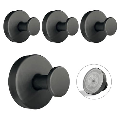 Suction Cup Hooks for Shower - 4 Pack, Matte Black - Stainless Steel, Strong Suction, No Drill, Removable Hanger, Tile Bathroom Kitchen Wall, Glass Door, Mirror Hook Hanging Robe, Towel Holder - color: Matte Black