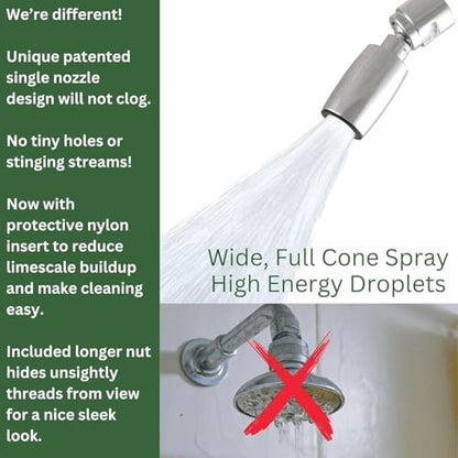 High Sierra® Classic™ Solid Metal 1.5 GPM Award Winning, Ultra Low Flow Shower Head. Patented Nozzle Never Clogs. Long Nut Hides Shower Arm Threads. Brushed Nickel Finish - color: Nickel, size: 1.5 GPM