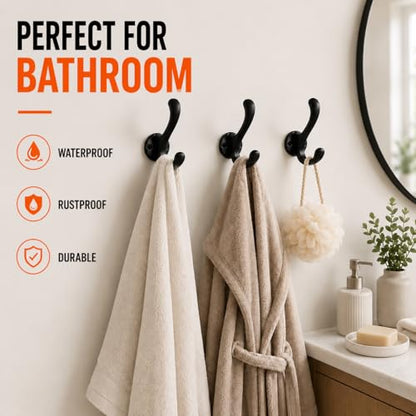 6 Pack Coat Hooks Wall Mount, Heavy Duty Wall Hooks for Hanging Coats, Towel, Hat and Robe, Black Metal Wall Hooks for Bathroom, Entryway, Bedroom - color: Black-6 Pack