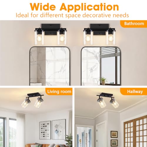 FadimiKoo 2-Lights Semi Flush Mount Ceiling Light, Modern Black Kitchen Light Fixtures Ceiling with Clear Glass Shade, Multi-Directional Track Lighting Kit for Entryway Bathroom Bedroom - color: Black, size: 2-Lights