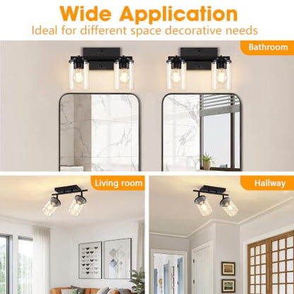 FadimiKoo 2-Lights Semi Flush Mount Ceiling Light, Modern Black Kitchen Light Fixtures Ceiling with Clear Glass Shade, Multi-Directional Track Lighting Kit for Entryway Bathroom Bedroom - color: Black, size: 2-Lights