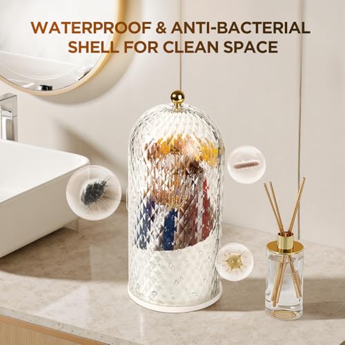 3 Slots Rotating Toothbrush Holders with Lid for Bathroom | Coverd Tooth Brush Holders for Countertop, Concealed Makeup Brush Holder, Toothpaste Holder-White - color: White