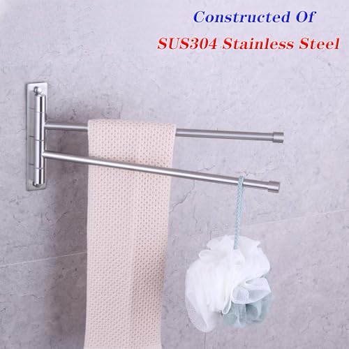 GERZWY Bathroom Swing Arm Towel Bars 2-Arm Wall Mount Stainless Steel Bath Towel Rack Hanger Towel Holder Organizer Brushed Finish HYG02-LS - color: Brushed