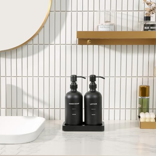 Prus Waso Black Soap Dispenser Bathroom Set | Soap and Lotion Dispenser Set with Stainless Steel Pump, Perfect for Bathroom Decor