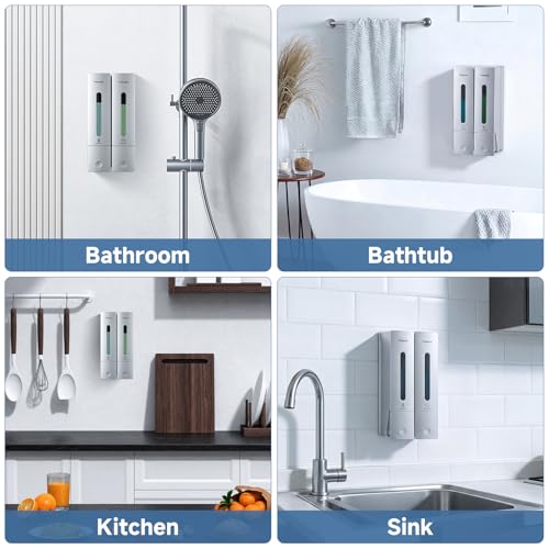 Shampoo Dispenser for Shower - Shower Soap Dispenser Wall Mounted No Drill - Shampoo Body Wash Dispenser 2 Chamber - Easy Install for Bathroom Hotel Silver 800ml - color: Silver 2