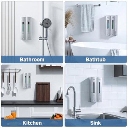 Shampoo Dispenser for Shower - Shower Soap Dispenser Wall Mounted No Drill - Shampoo Body Wash Dispenser 2 Chamber - Easy Install for Bathroom Hotel Silver 800ml - color: Silver 2