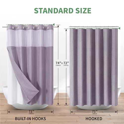 eachope Lavender No Hook Shower Curtain with Snap-in Fabric Liner Set,Slub Textured Fabric Shower Curtains for Bathroom,Hotel Style Modern Shower Curtain,Water Repellent & Washable,71x74(72) - color: Lavender, size: 71"W x 74"L (Pack of 1)