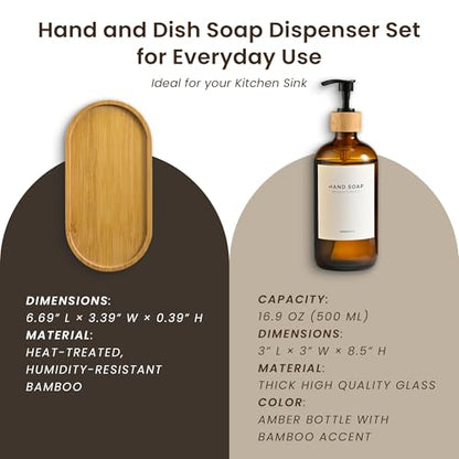 Maisonovo Dish Soap Dispenser Set - Amber Soap Dispenser Black Bamboo Pumps | Glass bottles for body wash, lotion, shampoo or conditioner · Sink, bathroom or countertop · Tray, 16.9 oz each - color: Amber Bottles Black Bamboo Pumps