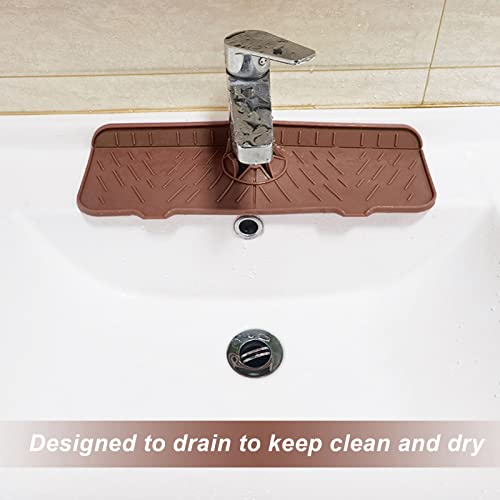 OUKENS Sponge Holder, Brown Silicone Washable Countertop Water Absorbent Faucet Mat for Kitchen Sink, Bathroom, RV, Reusable Splash Guard & Drip Catcher Tray