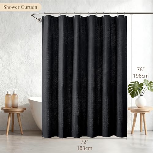 Aiyufeng Black Shower Curtains for Bathroom，Dot Like Embossed Textured Waterproof Fabric Shower Curtain，Hotel Luxury Quality & Soft Cloth，Machine Washable，72Wx78L - color: Black, size: 72"W x 78"L (Pack of 1)