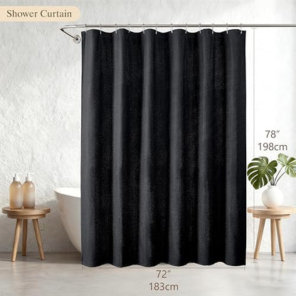 Aiyufeng Black Shower Curtains for Bathroom，Dot Like Embossed Textured Waterproof Fabric Shower Curtain，Hotel Luxury Quality & Soft Cloth，Machine Washable，72Wx78L - color: Black, size: 72"W x 78"L (Pack of 1)