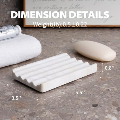 2 Pcs Soap Holder for Bathroom, Marble Soap Dish for Kitchen Countertop, Soap Tray Draining with Creative Wavy Design, Bar Soap Saver for Bath Tub, Sponges, Italian Natural Stone(Agiax) - color: Agiax
