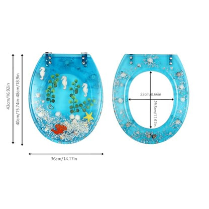 Resin Toilet Seat, Toilet Seat Elongated with 6 Anti Slip Bumper 220 Pounds Bearing Soft Close Toilets Seats for U-Shaped V-Shaped and O-Shapeds Toilets - Ocean Style