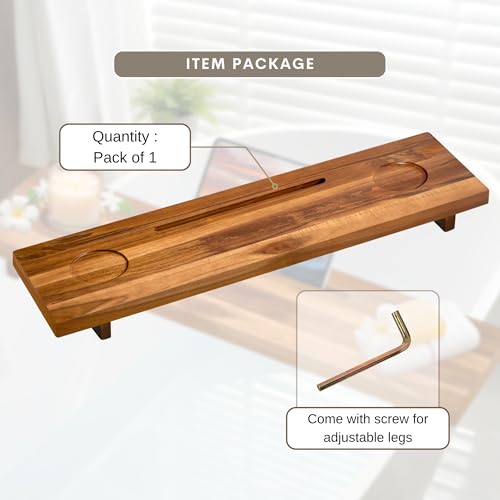 Bathtub Tray for Standard Tubs – 29" Adjustable Teak Wood Bath Caddy | Anti-Tip, Non-Toxic, Waterproof, Sustainable Bath Tray Organizer for Relaxing Spa & Home Use