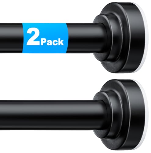 TEECK 2 Pack Shower Curtain Rod, 32-43 inch Adjustable Spring Tension Curtain Rod, Never Rust Anti-Slip Shower Curtain Rod for Bathroom, No Drilling, Never Collapse, Easy to Use, Black - color: Black, size: 32-43 Inches|2 pcs