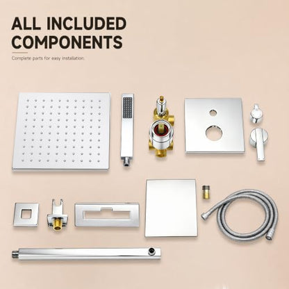 Shower System with Tub Spout, All Metal Bathtub Shower Faucet Set with High Pressure 10 Inch Rain Shower Head and Handheld Shower Head Set, Chrome (Valve Include) - color: Chrome
