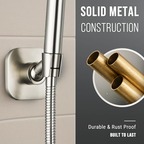 G-Promise Metal Handheld Shower Head Holder, No-Drill (Brushed Nickel) | Adhesive or Drilled Installation, Wide Adjustment Range Fits All Family Heights, Firmly Secure Showerhead, Easy to Install - color: Brushed Nickel